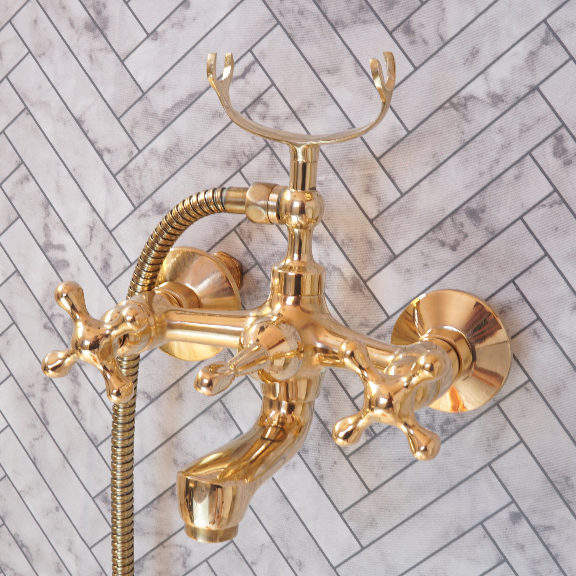 Handcrafted Unlacquered Brass Freestanding Bath Tub Filler