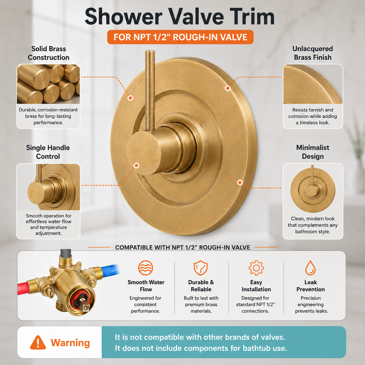 Solid Brass Single Handle Shower - High pressure shower (1.8GPM)