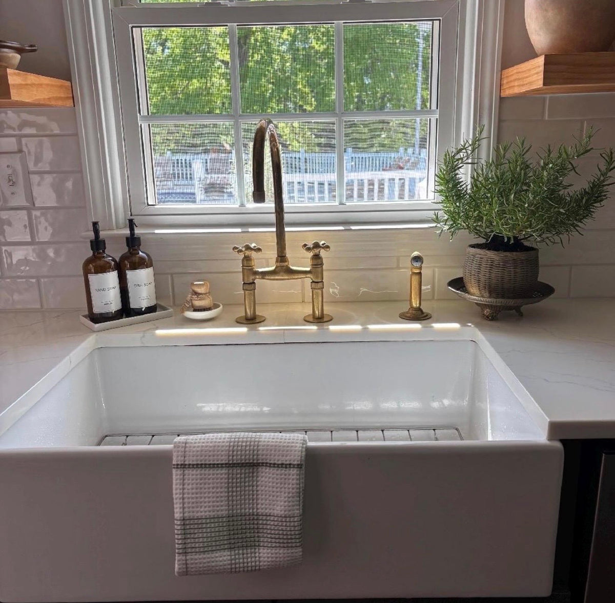 Unlacquered Brass Kitchen Bridge Faucet - Compact Size