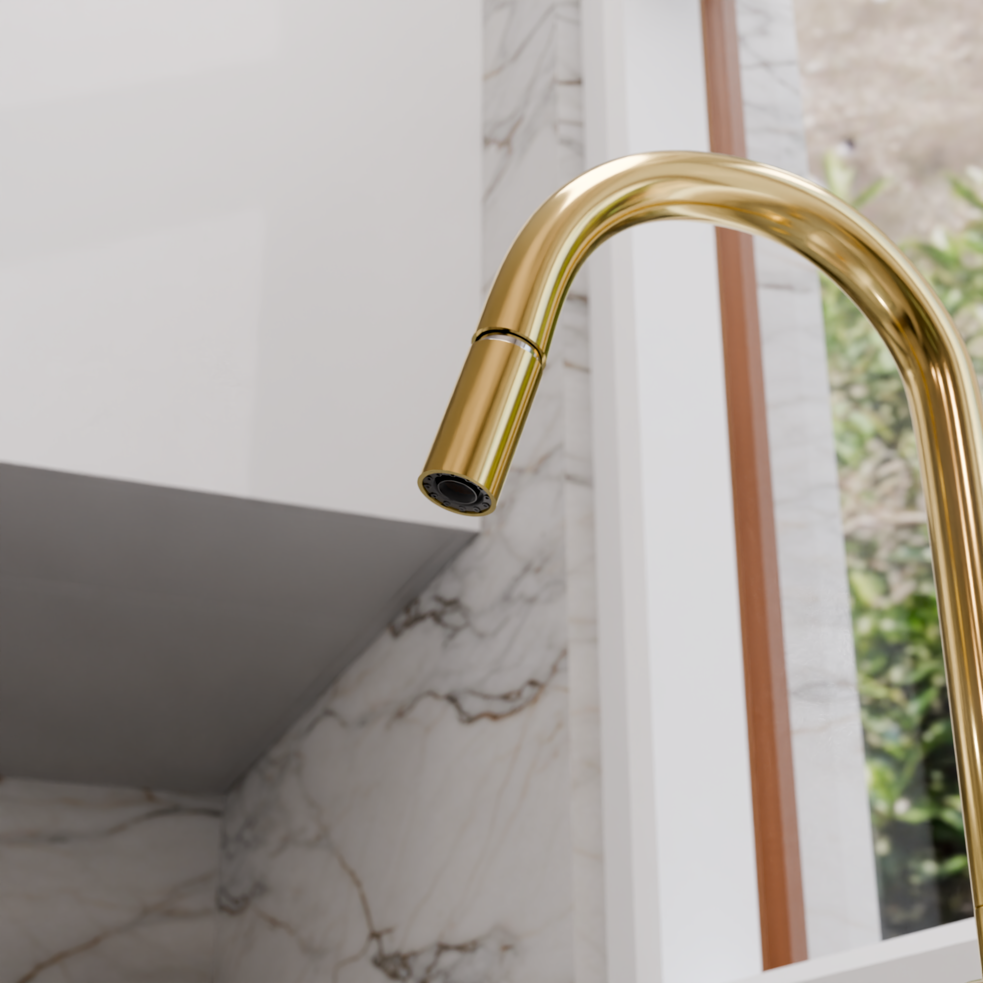 Unlacquered Brass Pull Down Kitchen Faucet