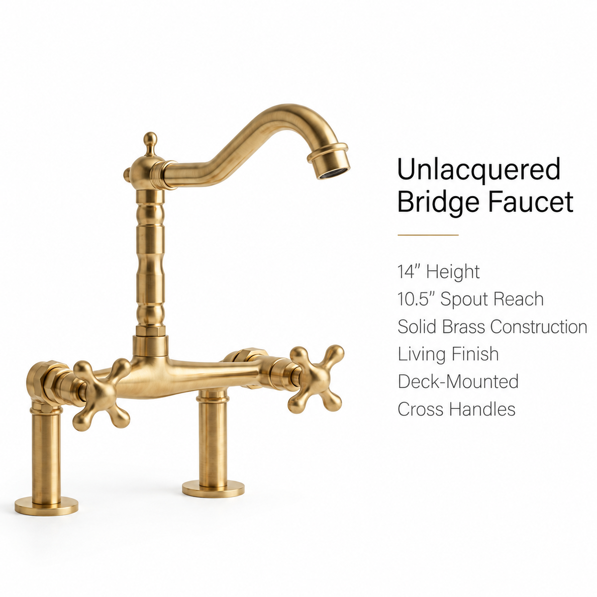 Handcrafted Farmhouse Bridge brass kitchen faucet