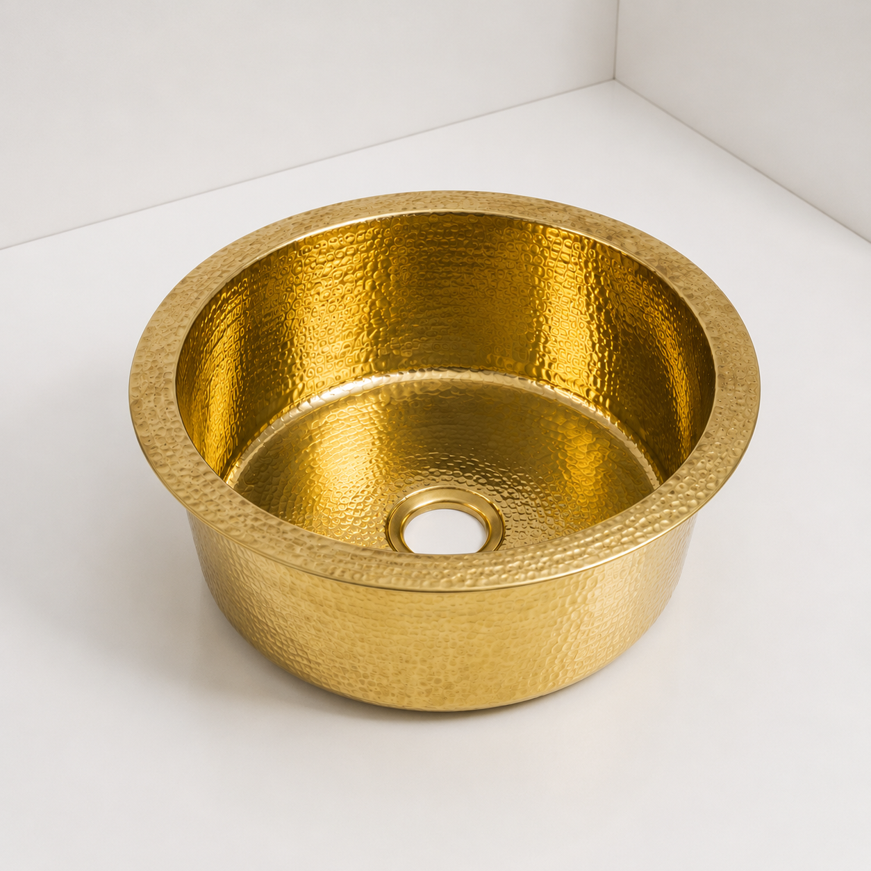 Hammered Unlacquered Brass Round Bar Sink
