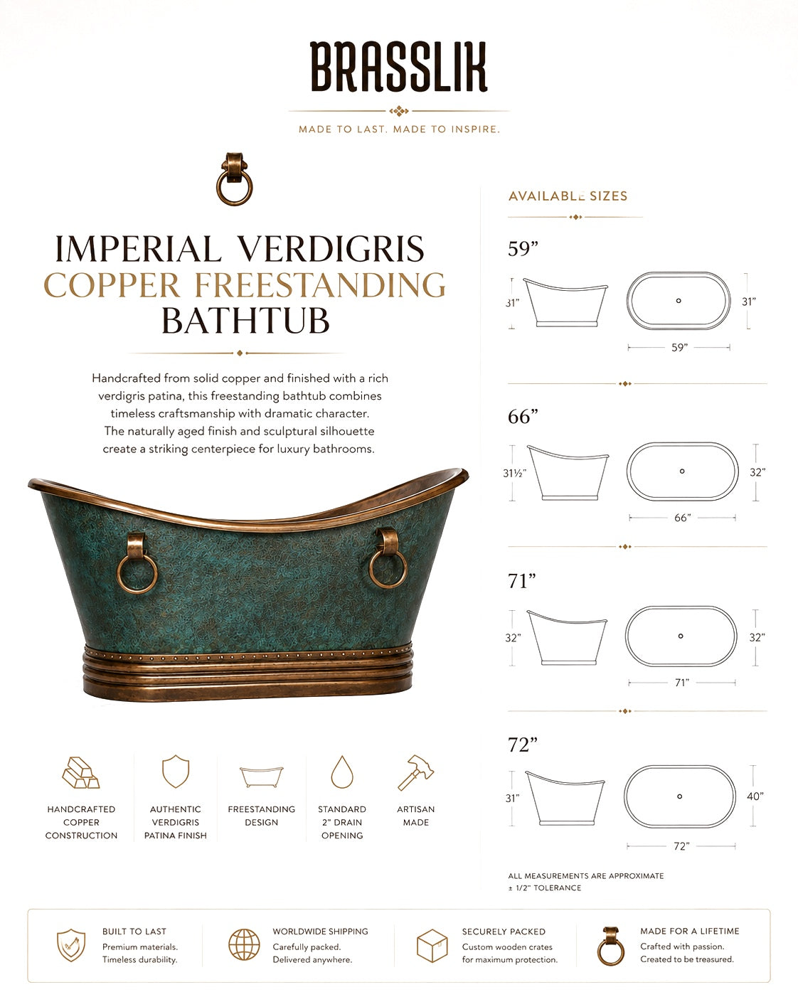 Imperial Verdigris Copper Freestanding Bathtub