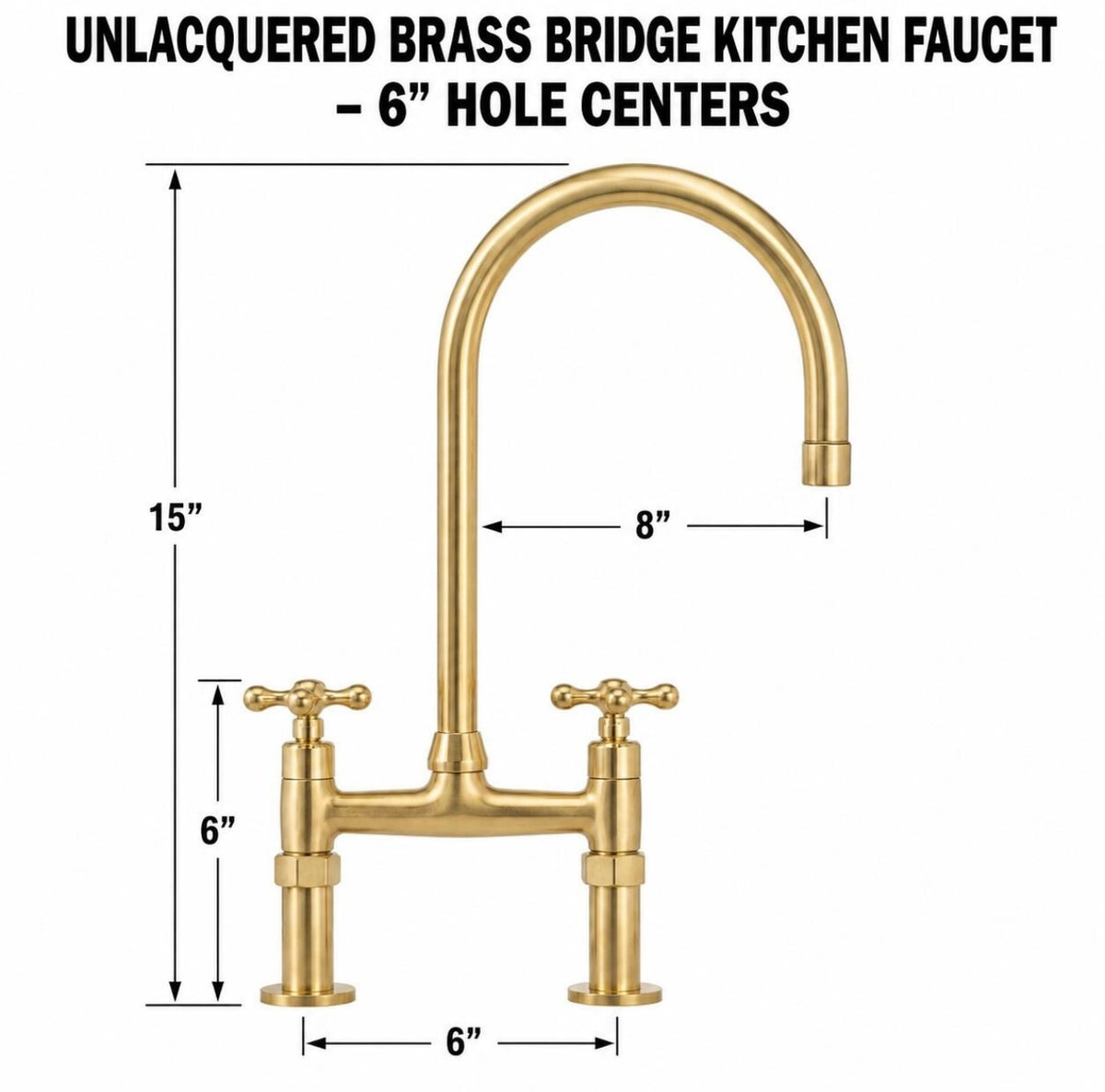 Unlacquered Brass Kitchen Bridge Faucet - Compact Size