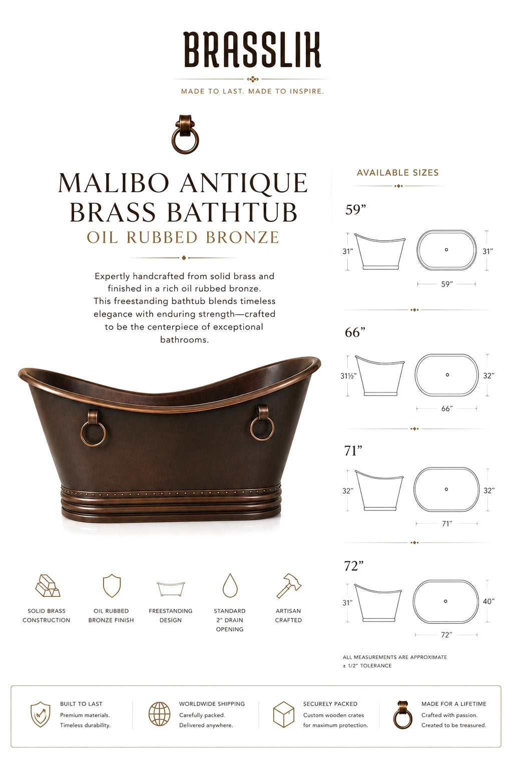 Malibo Antique Brass Bathtub - Oil Rubbed Bronze