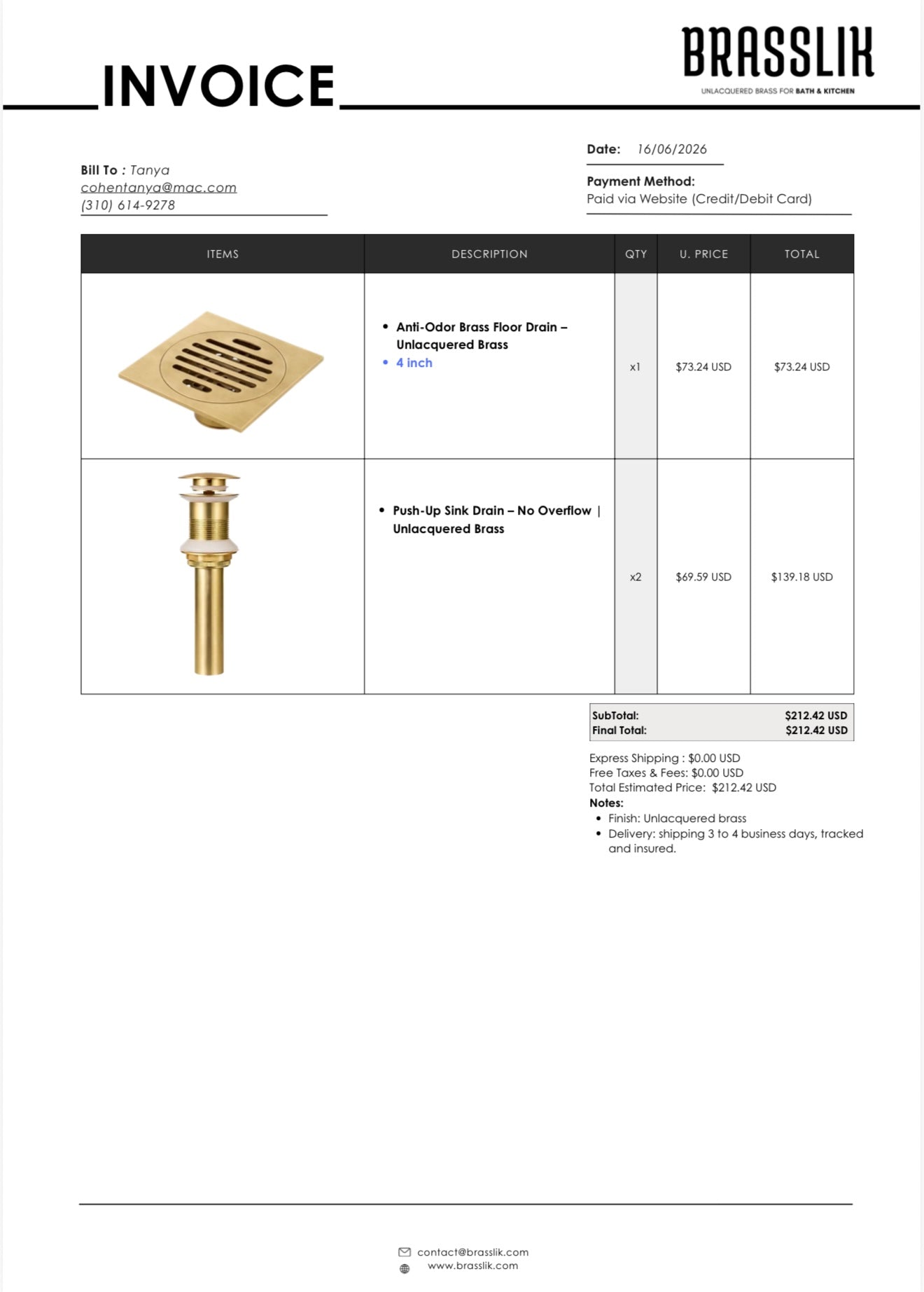 Unlacquered Brass Drain Set Bundle