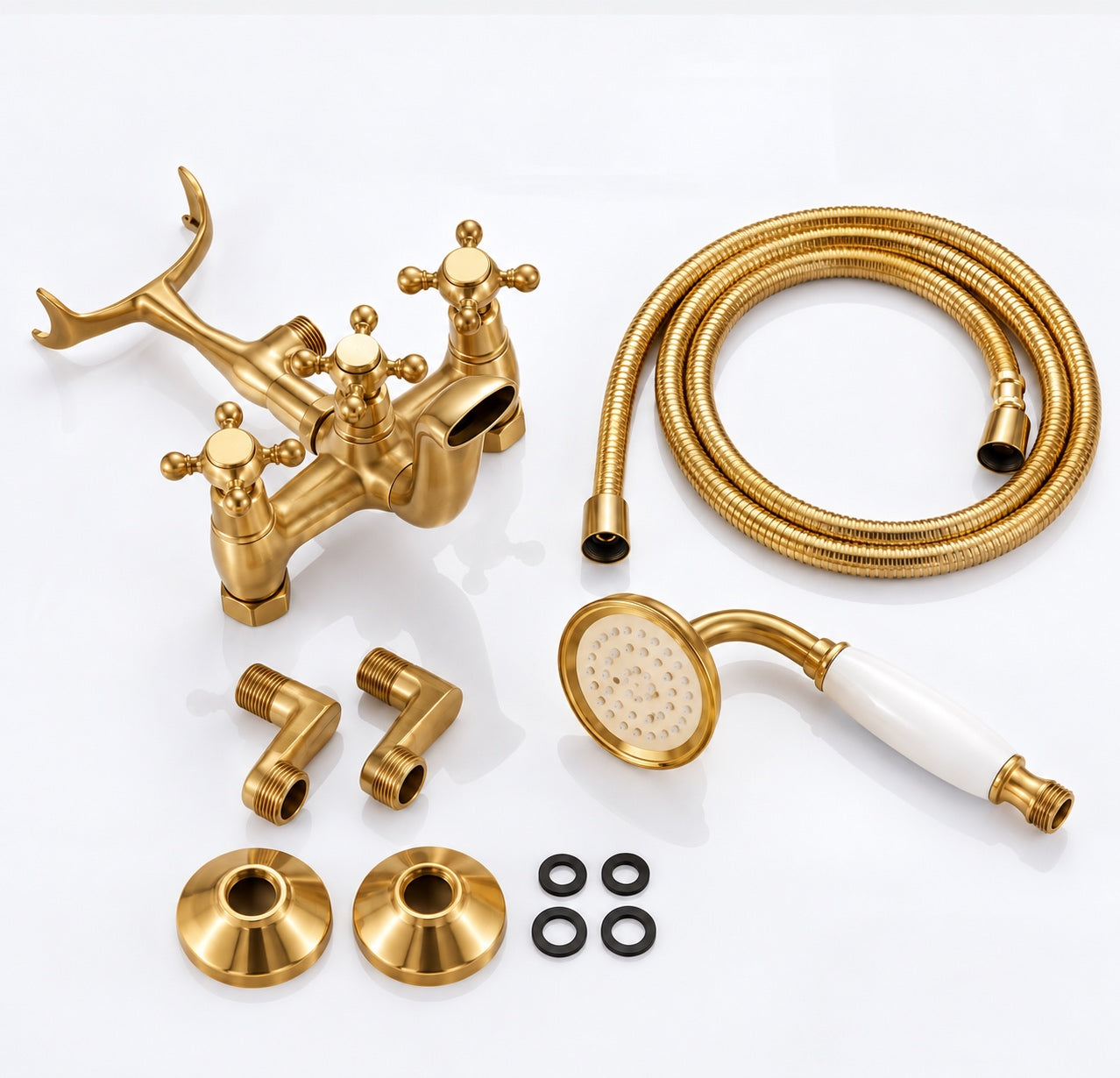 Bespoke Bathtub Wall Mount Filler with Handheld - Unlacquered Brass