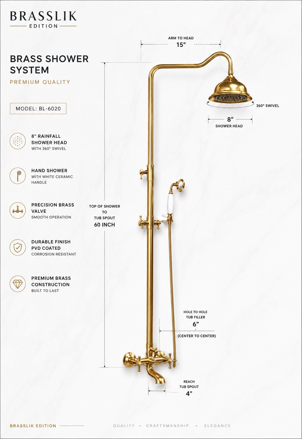 Unlacquered Brass Delta Vintage Shower