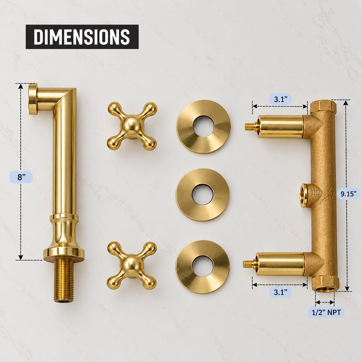 Kensington Unlacquered Brass Wall Mounted Faucet