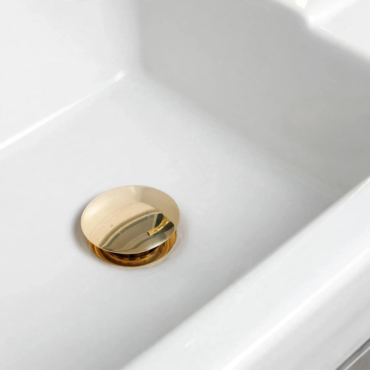 Brasslik push up sink drain without overflow in solid unlacquered brass