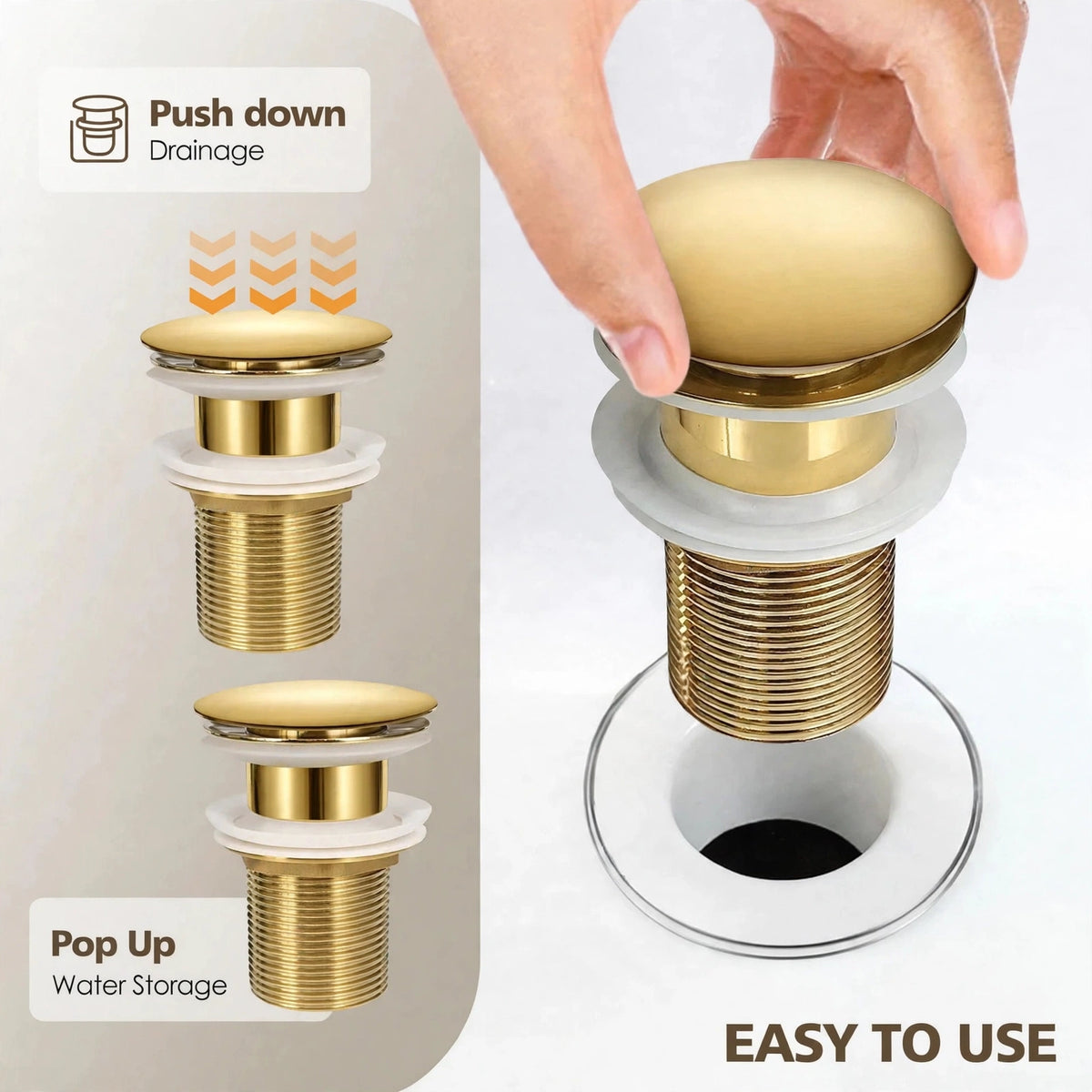Push up sink drain without overflow by Brasslik, unlacquered brass