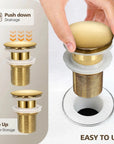 Push up sink drain without overflow by Brasslik, unlacquered brass