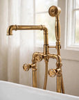 Lewistown Tub Filler with Hand Shower – Unlacquered Brass