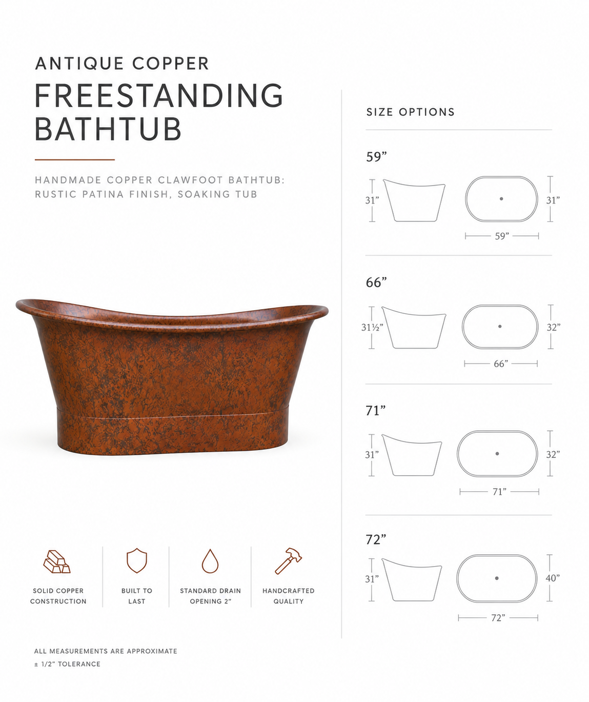 Antique Copper Freestanding Bathtub