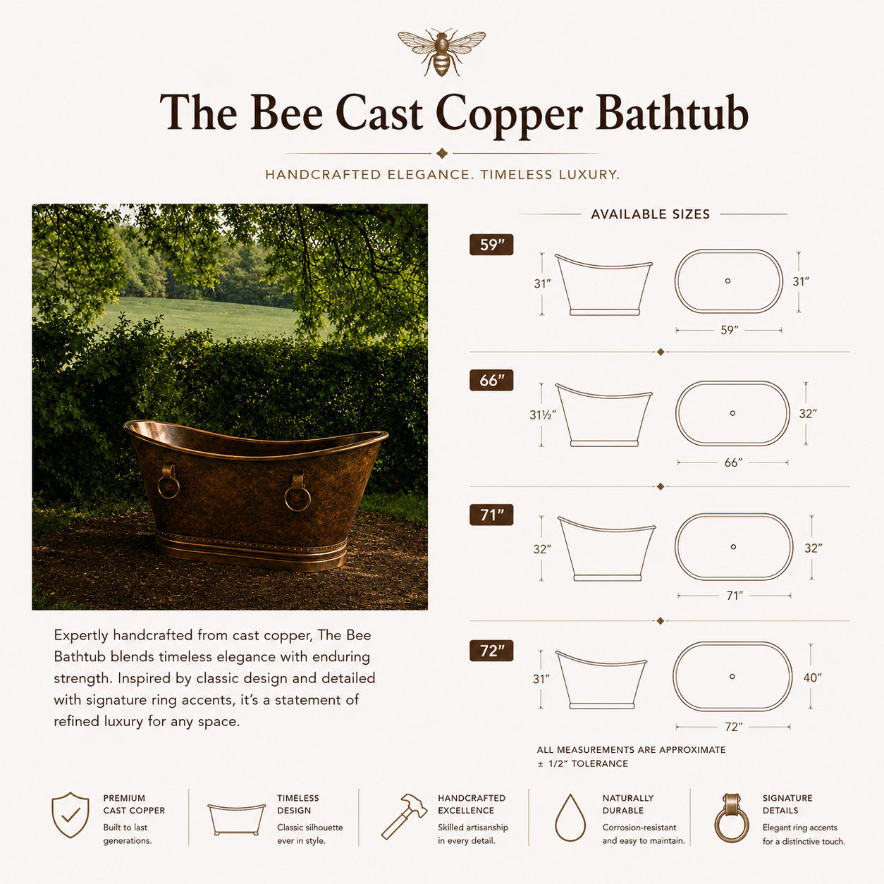 The Bee Cast Copper Bathtub