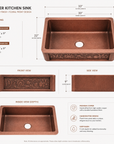 Antique Copper Farmhouse Kitchen Sink - Hammered