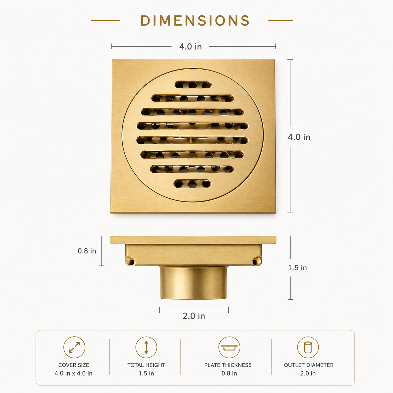 Brass Shower Floor Drain with Removable Strainer Cover