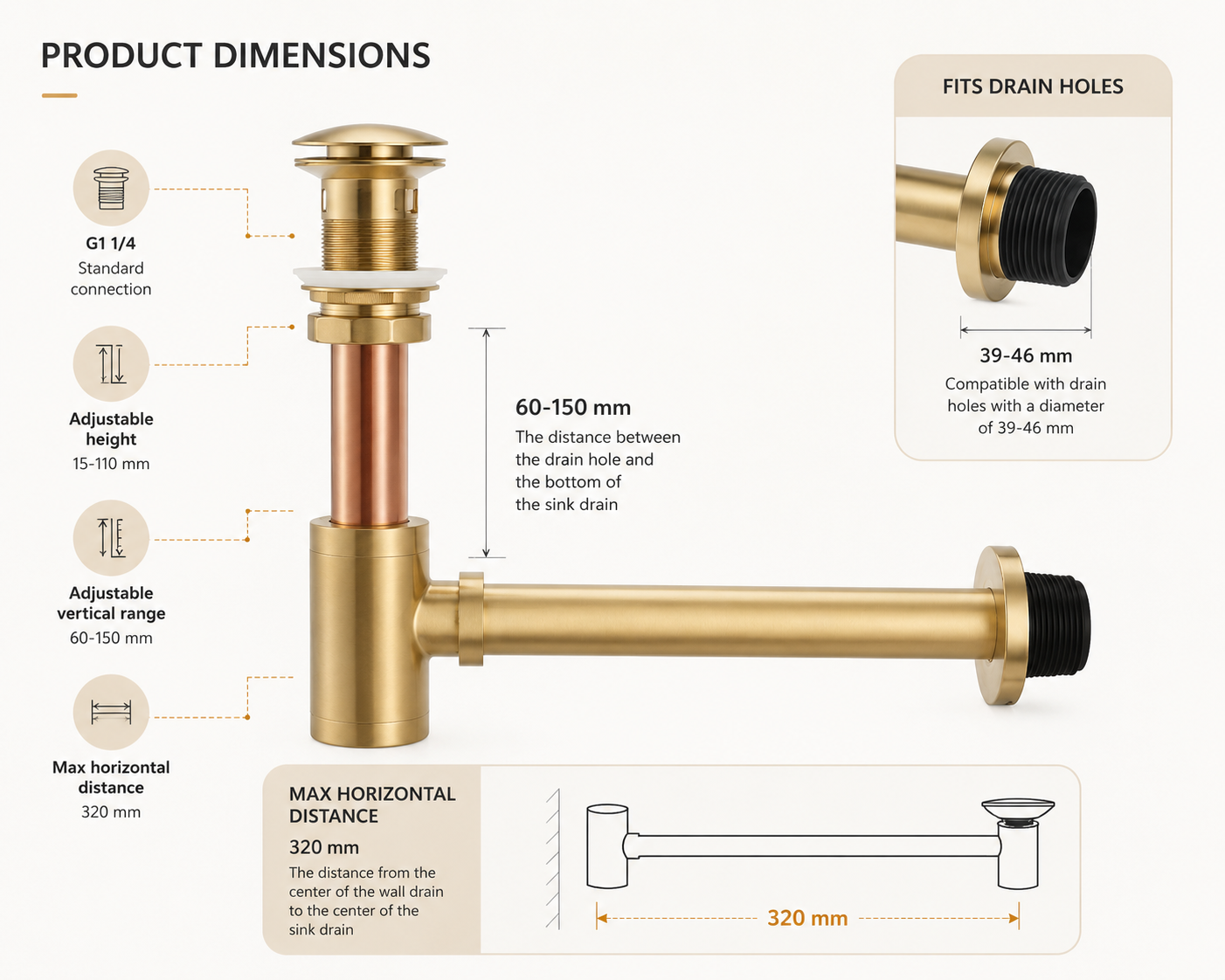 Bottle P Trap for Bathroom Sink – Unlacquered Brass