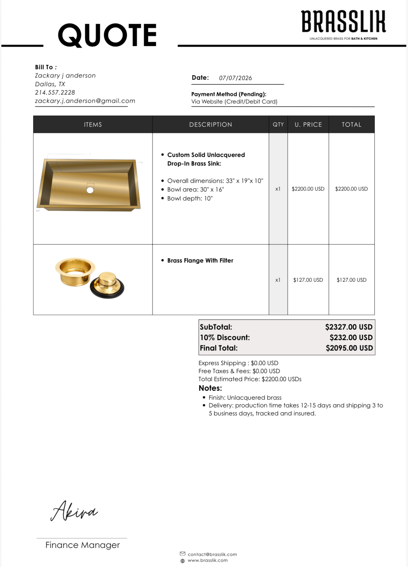Custom Solid Unlacquered Brass Drop In Kitchen Sink