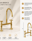 Unlacquered Brass Bridge Faucet | Antique Brass Kitchen Faucet