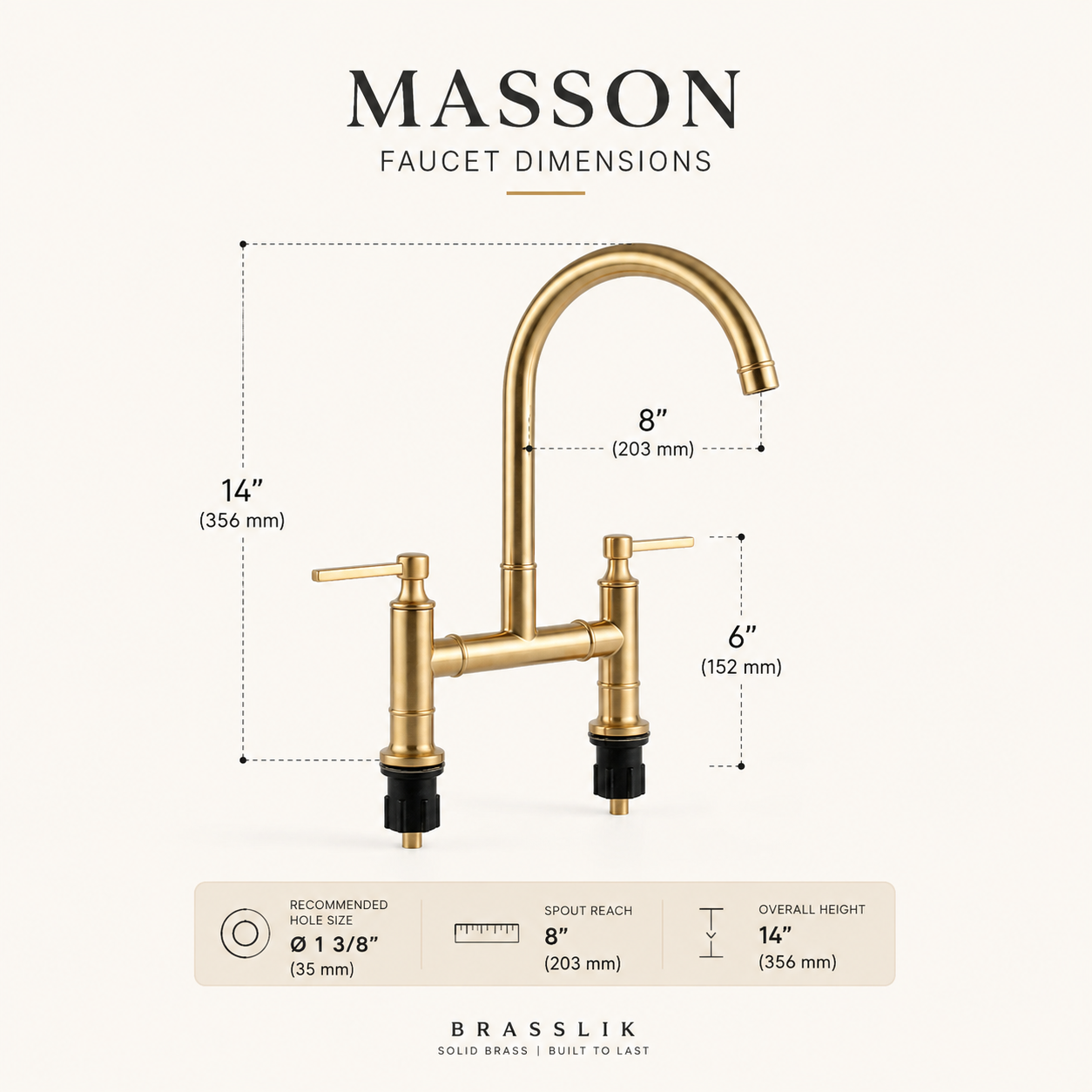 Masson Bridge Kitchen Faucet - Unlacquered Brass