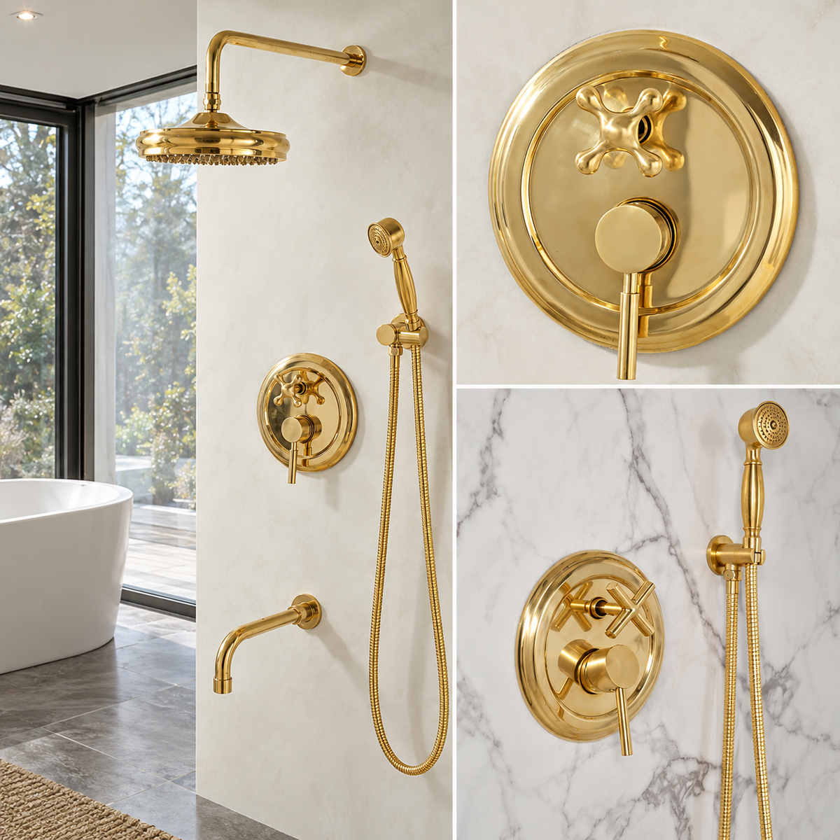 Solid Brass 2-Way Shower Valve Set