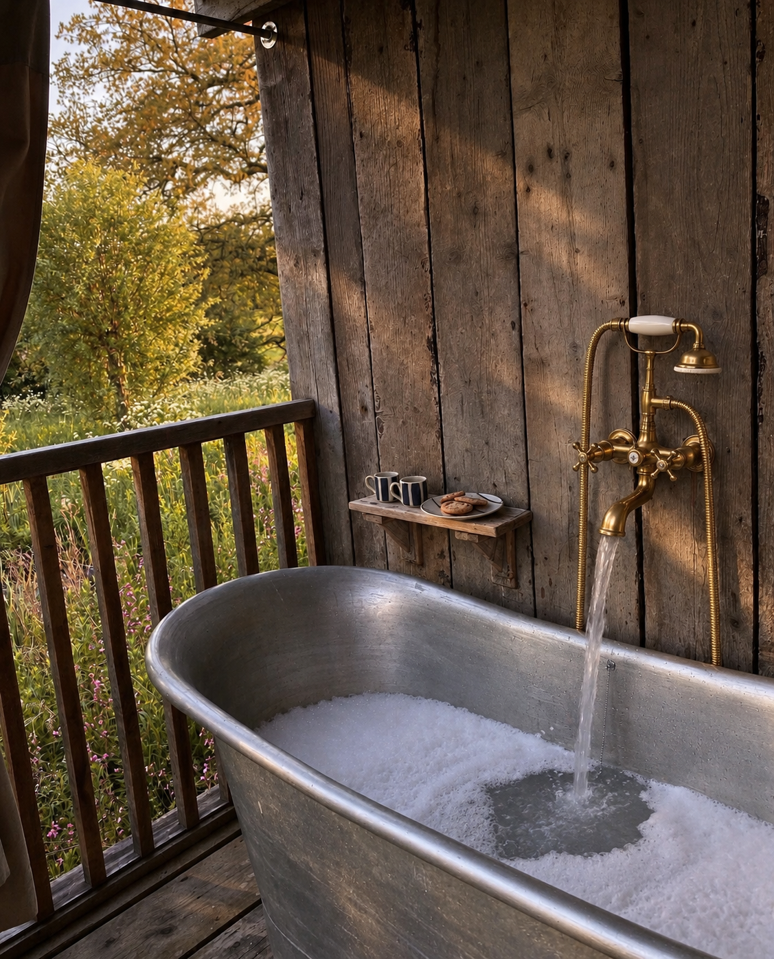 Bespoke Bathtub Wall Mount Filler with Handheld - Unlacquered Brass