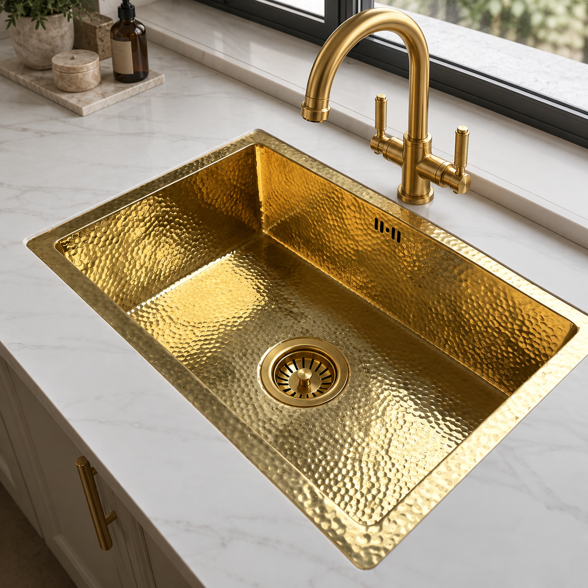Unlacquered Brass Hammered Sink - Kitchen Sink