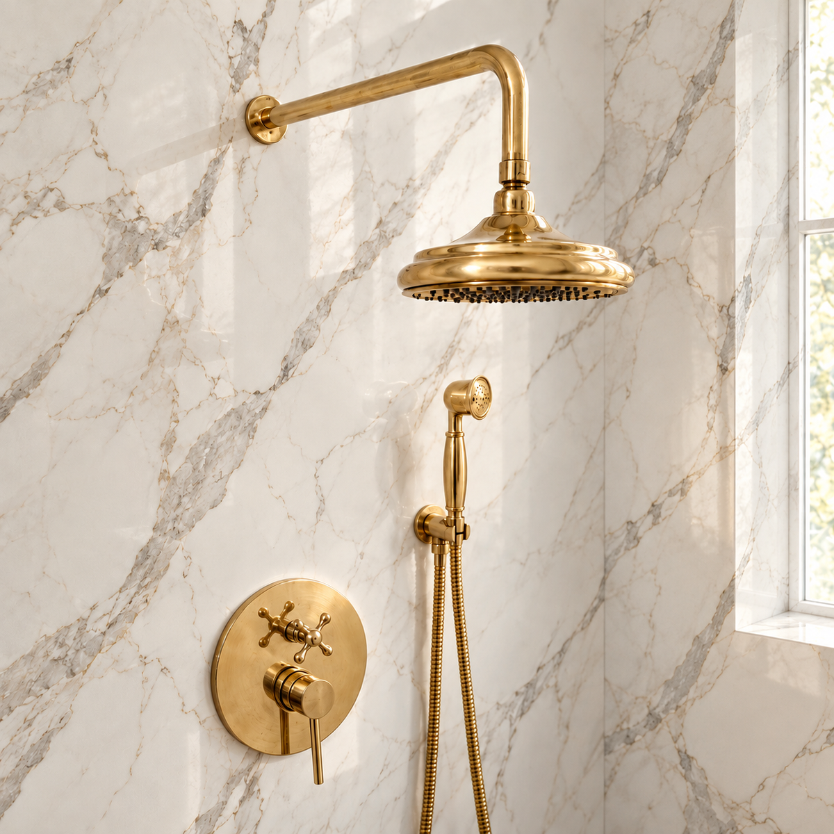 Shawnee Shower Combo with Handheld and Tub Spout – Unlacquered Brass
