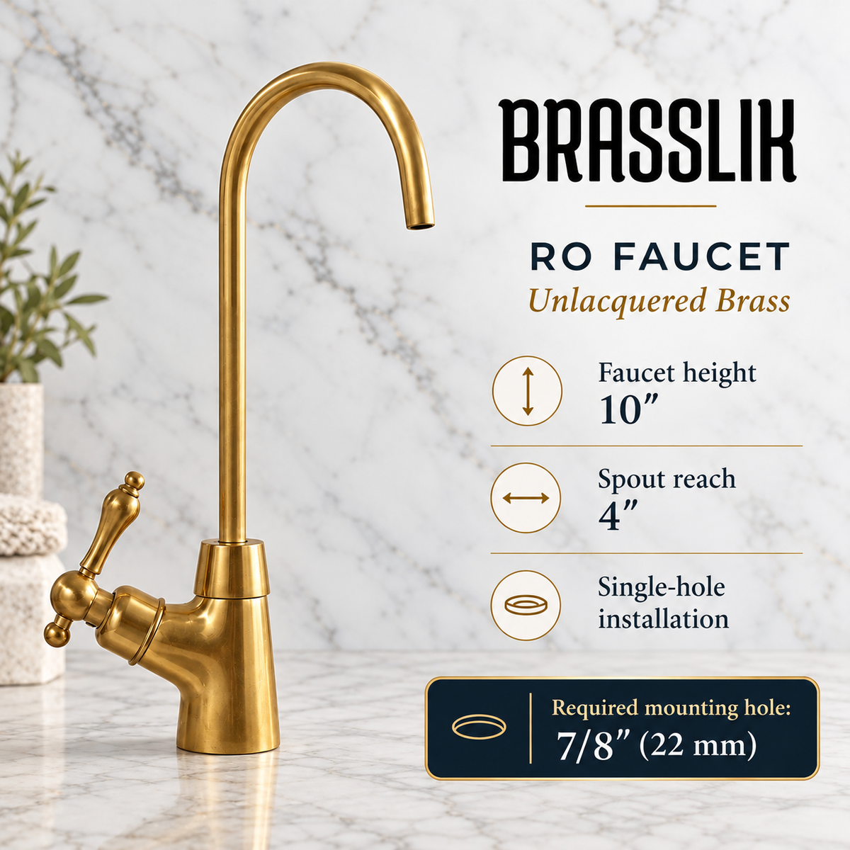 Unlacquered Brass RO &amp; Filtered Water Faucet
