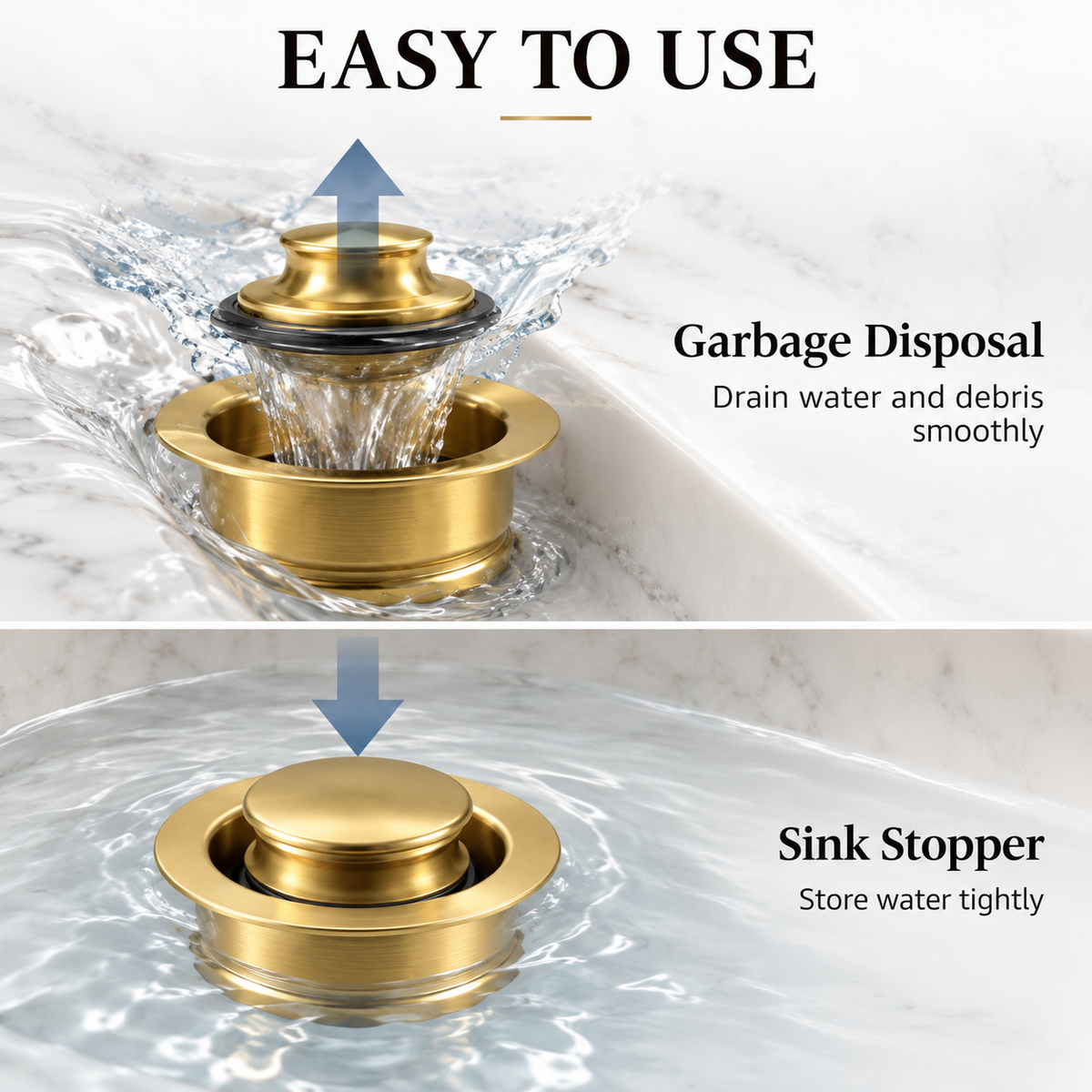 Kitchen Sink Garbage Disposal Flange &amp; Stopper – Unlacquered Brass
