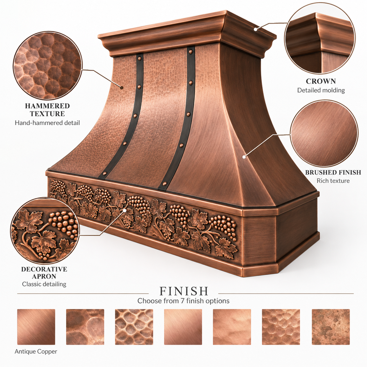 Custom size antique copper range hood cover