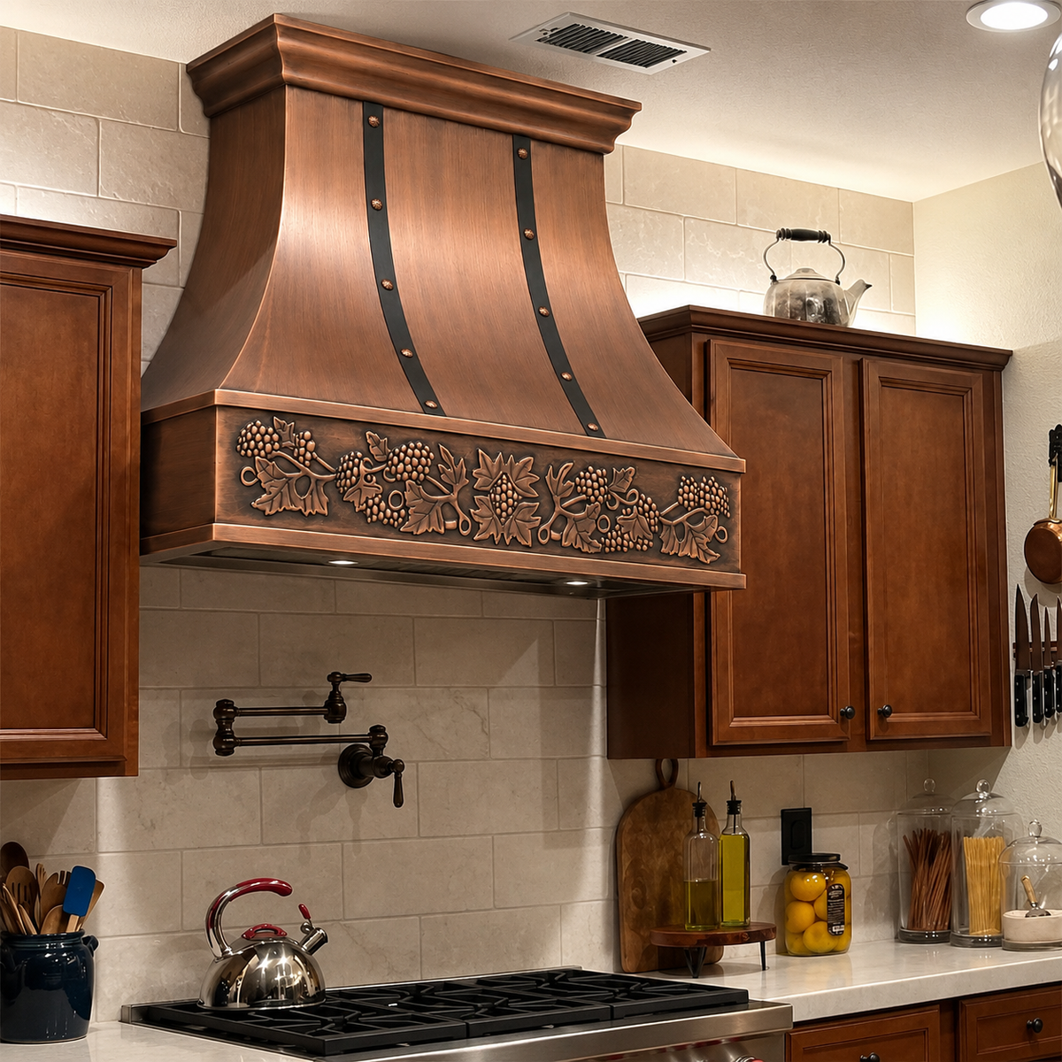 Antique copper range hood cover