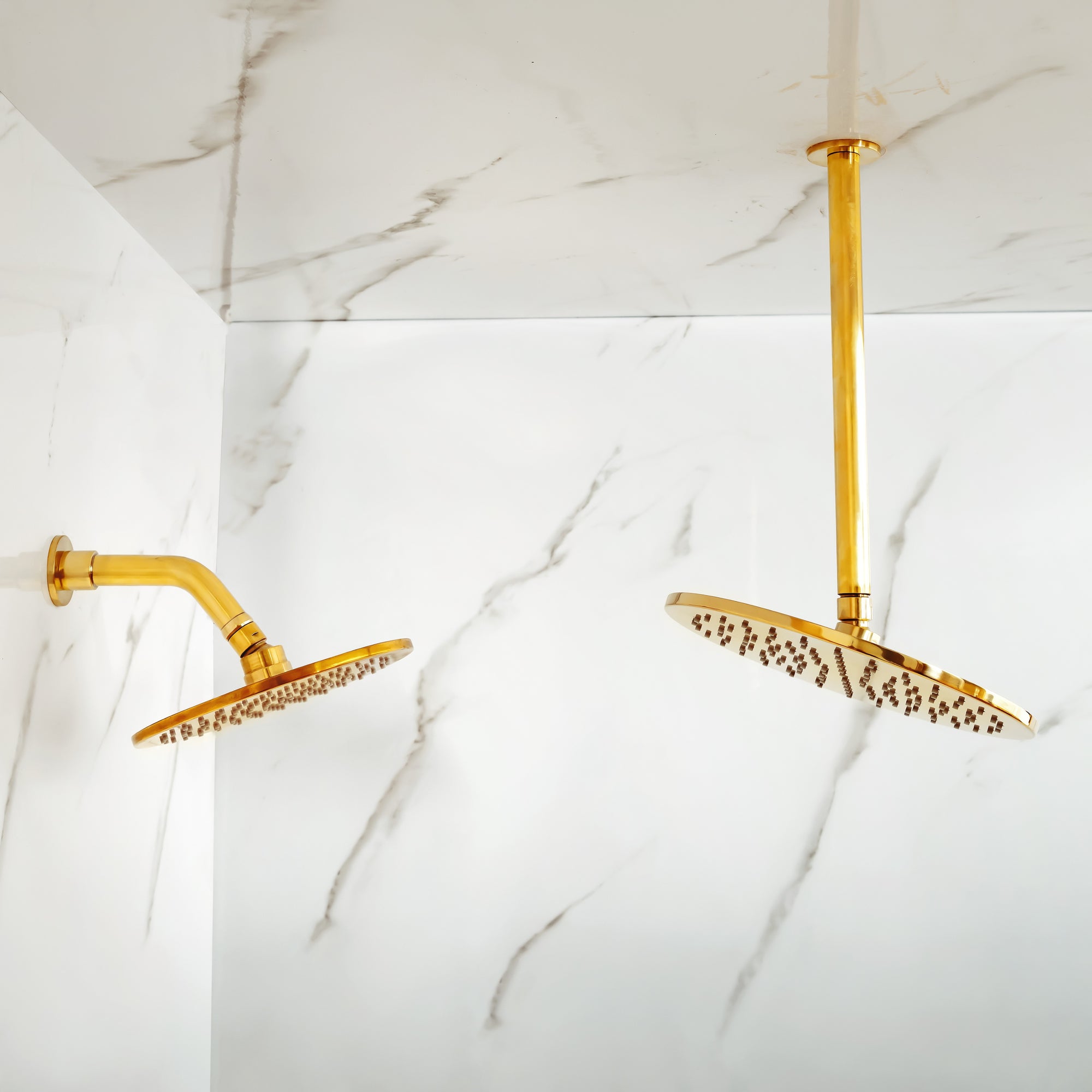 Unlacquered Brass Shower System – Dual Rain Shower with Ceiling Head &amp; Handheld Set
