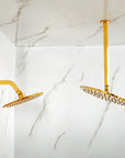Unlacquered Brass Shower System – Dual Rain Shower with Ceiling Head & Handheld Set