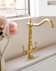 Solid Brass Single Hole Bar Sink Faucet with Dual Handles – Unlacquered Brass