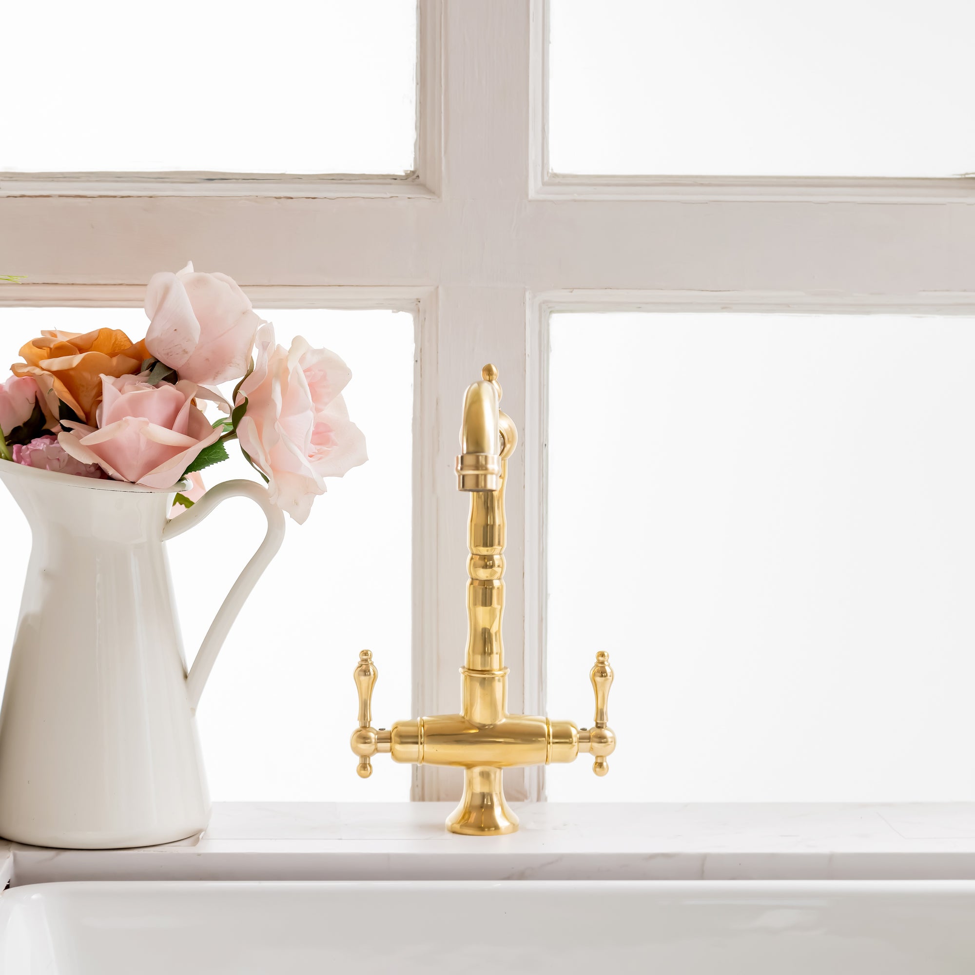 Solid Brass Single Hole Bar Sink Faucet with Dual Handles – Unlacquered Brass