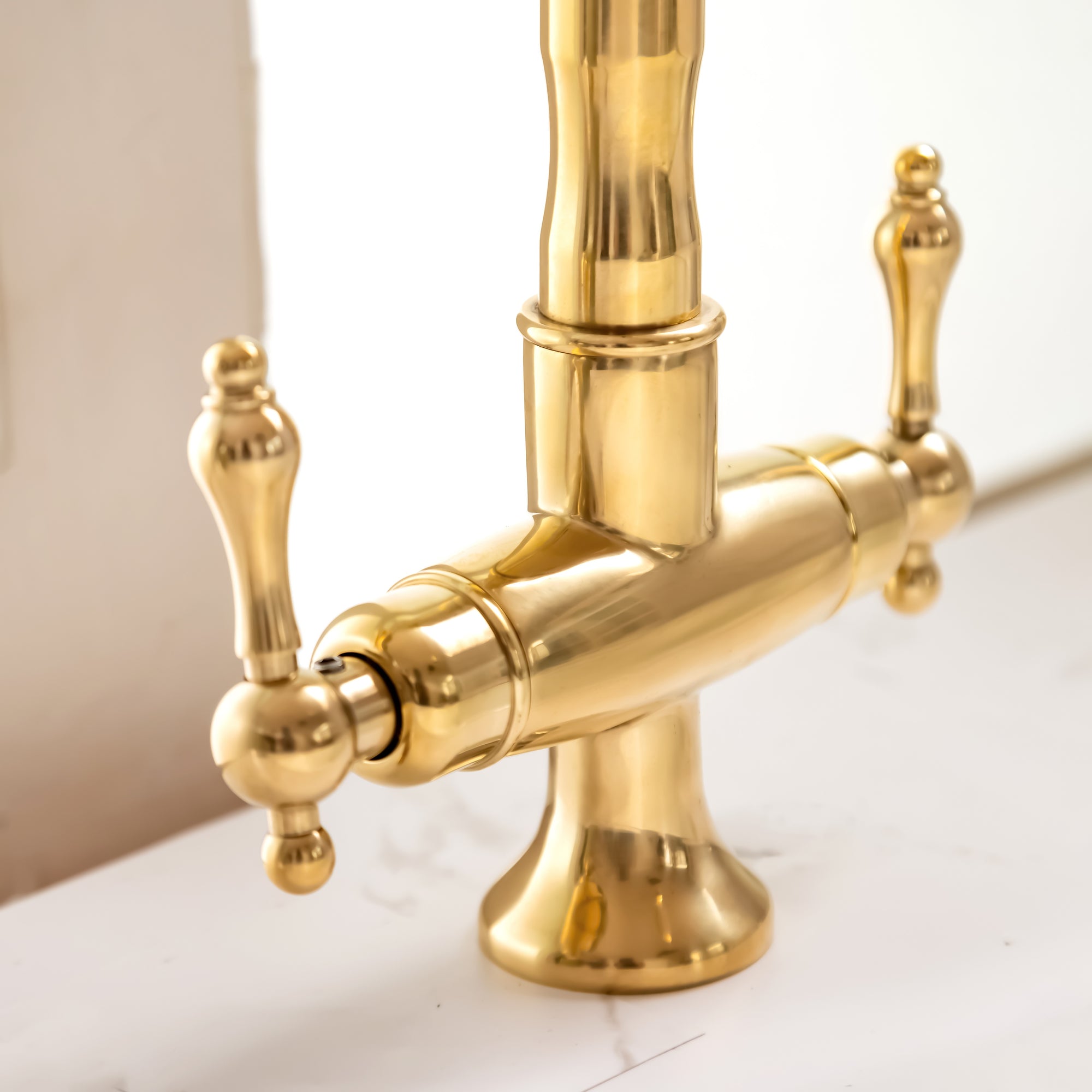 Solid Brass Single Hole Bar Sink Faucet with Dual Handles – Unlacquered Brass