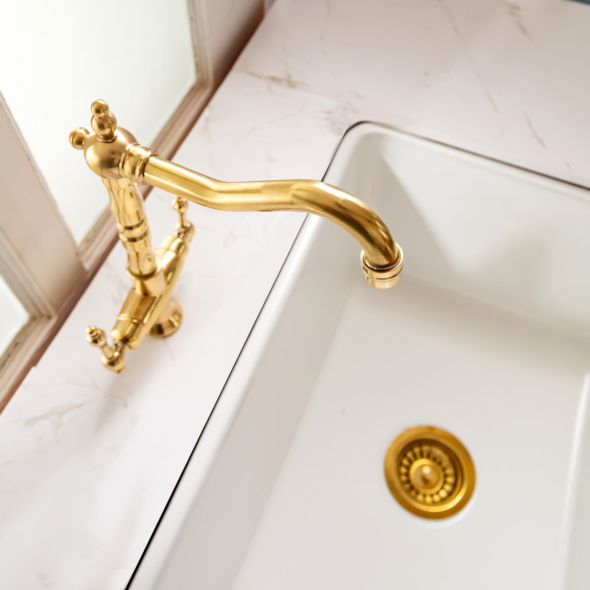 Solid Brass Single Hole Bar Sink Faucet with Dual Handles – Unlacquered Brass