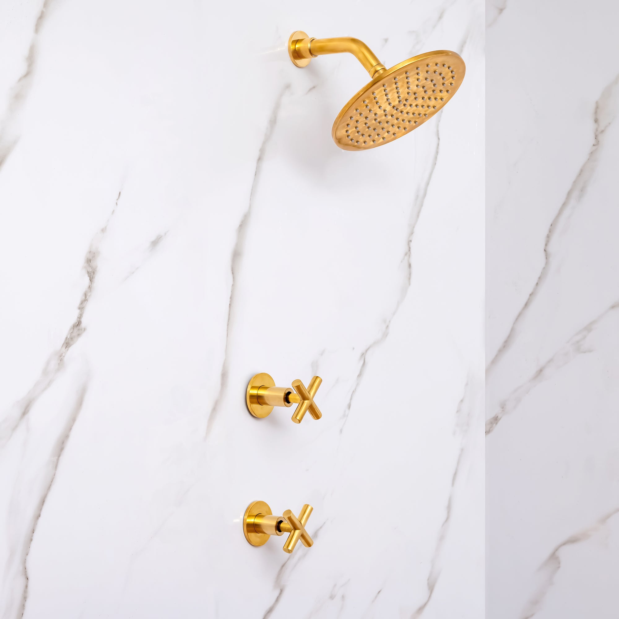 Unlacquered Brass  Shower with Rainfall Shower Head – Hot &amp; Cold Valve