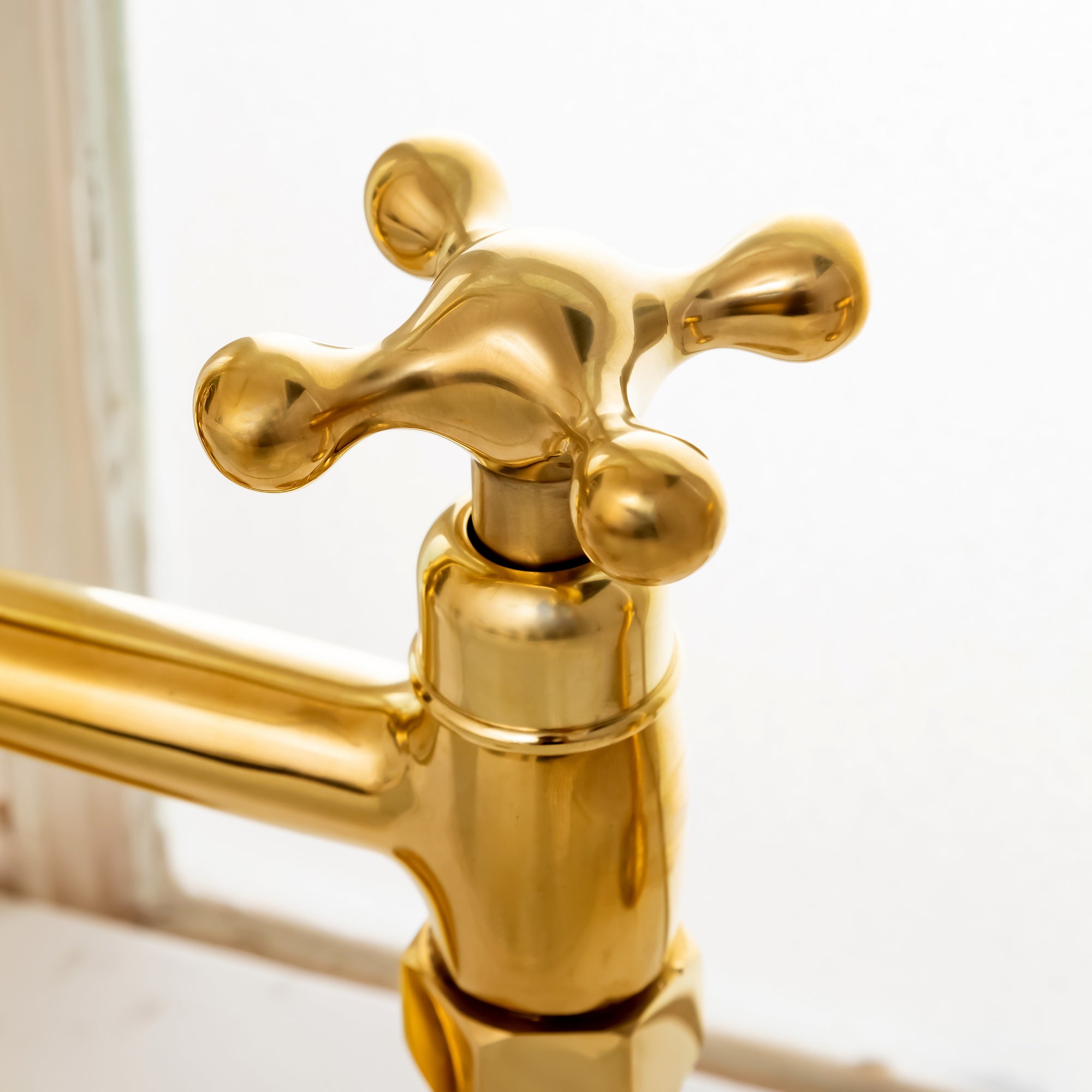 Unlacquered Brass Bridge Kitchen Faucet with Side Sprayer - 3 Legs Bridge