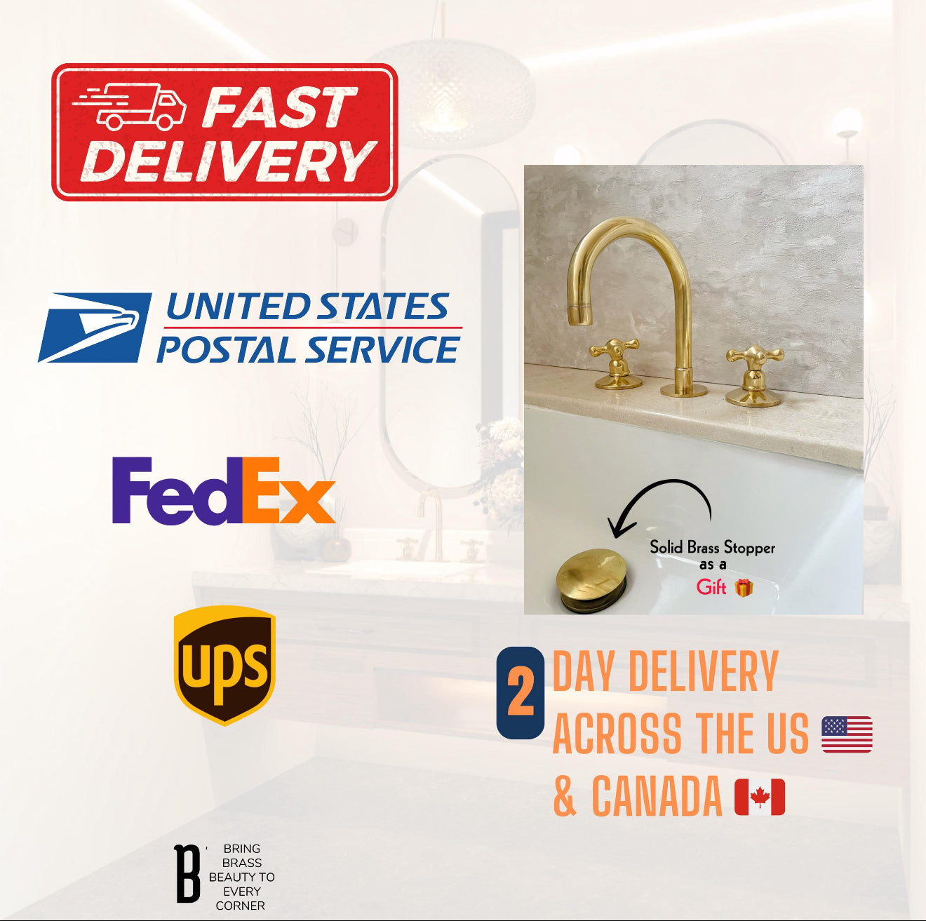 Unlacquered Brass Three Holes Faucet - Bath Faucet
