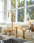 Unlacquered Brass Bridge Faucet | Antique Brass Kitchen Faucet