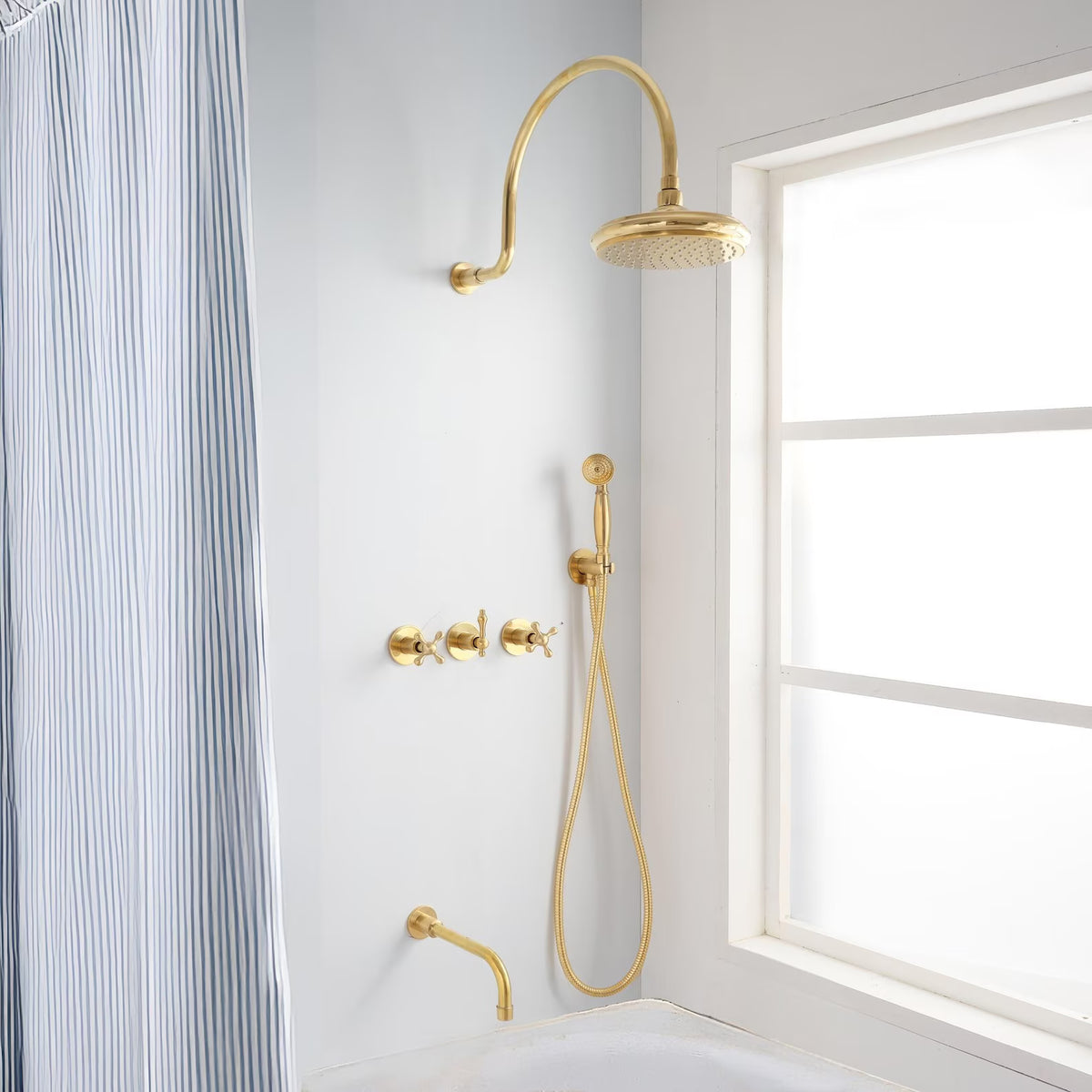 Al Sultan brass rain shower system available with handheld or tub spout
