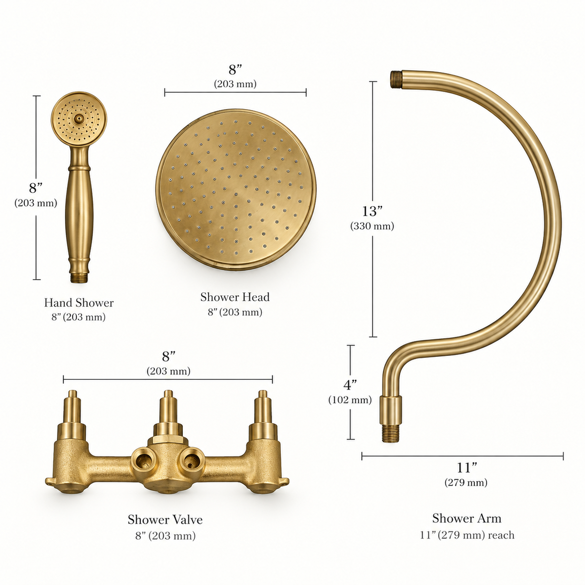 Al Sultan brass rain shower with unlacquered brass finish