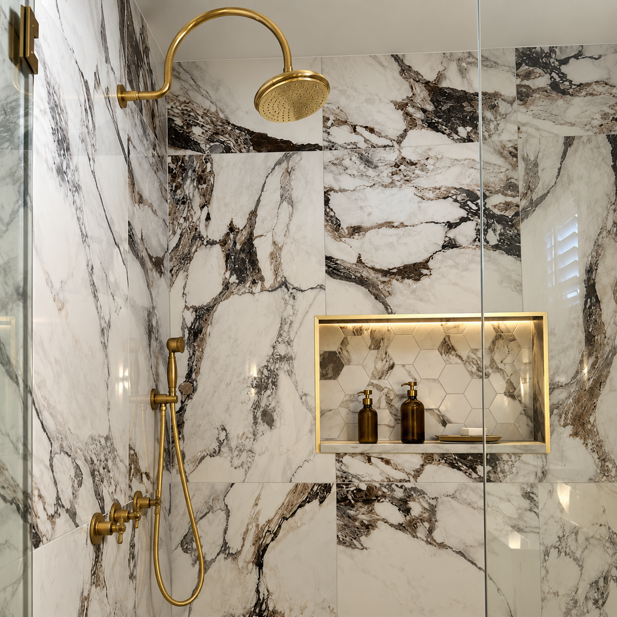Al Sultan solid brass rain shower by Brasslik in unlacquered finish