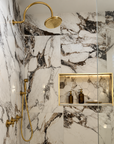 Al Sultan solid brass rain shower by Brasslik in unlacquered finish