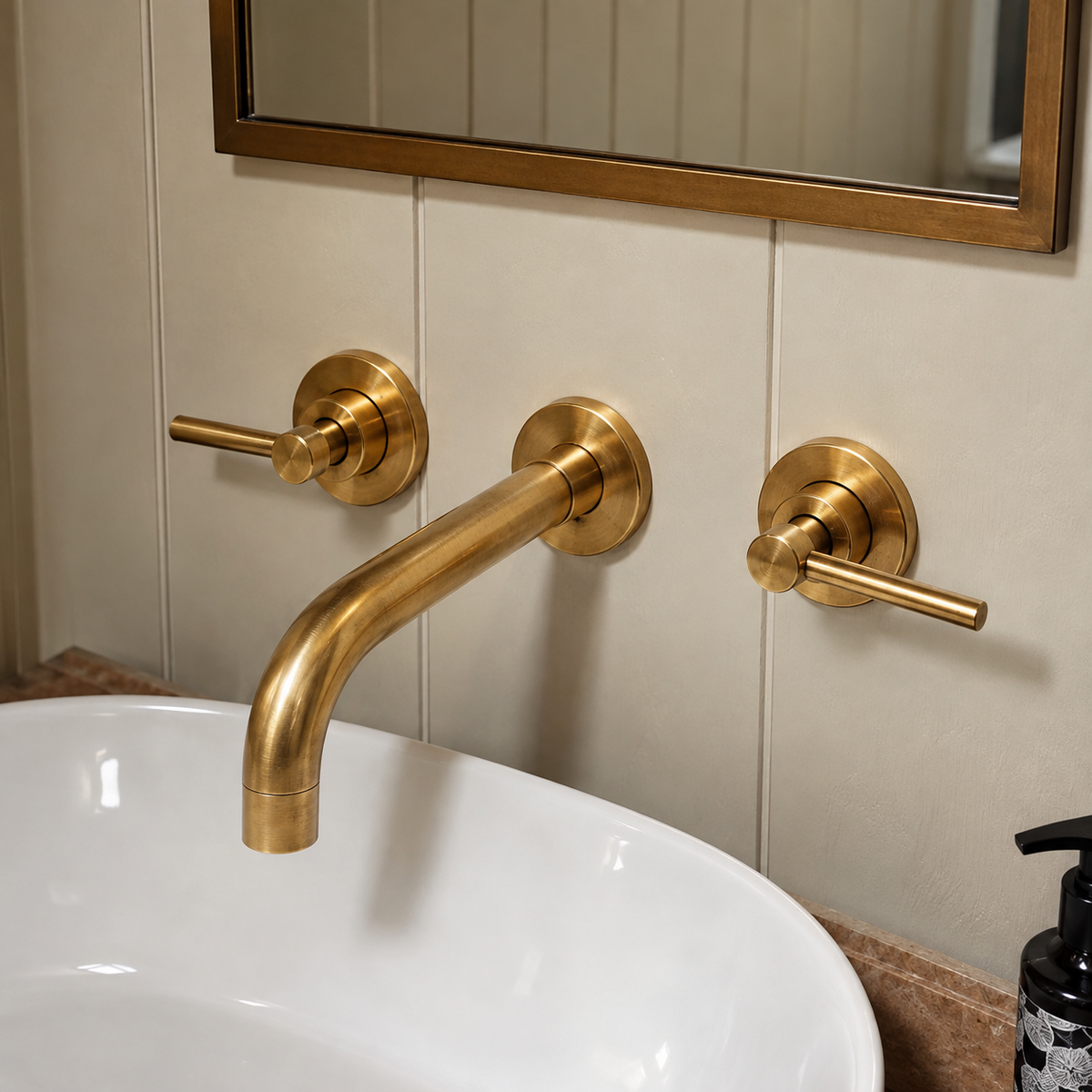 Al Ula wall-mounted unlacquered brass faucet for modern and traditional sinks