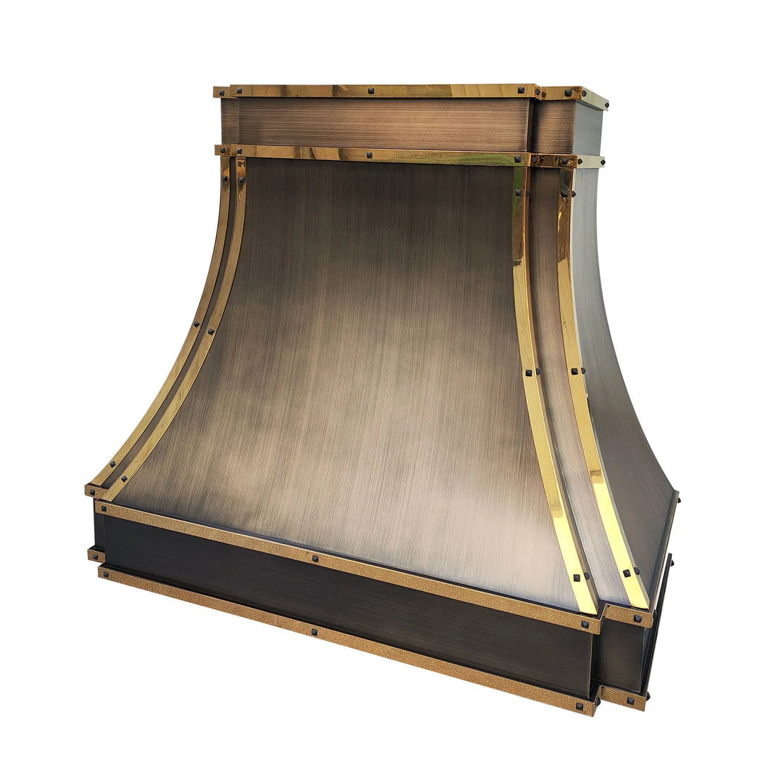 Handmade brass range hood cover with antique finish for luxury kitchens