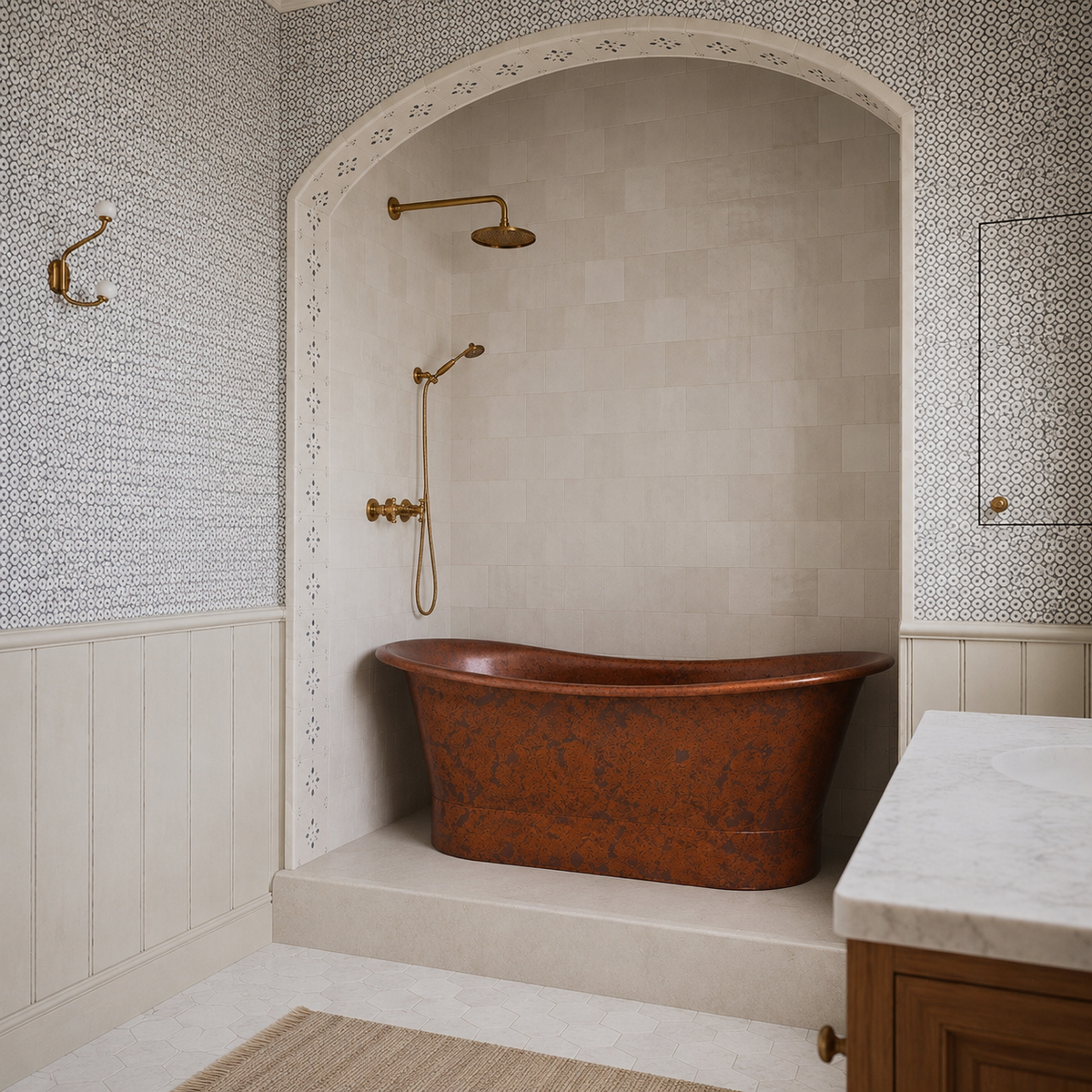 Handcrafted antique copper freestanding tub for luxury bathrooms